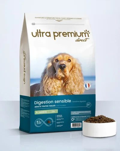 Ultra Premium  Chien sensible toutes tailles Croquettes super premium – Agneau et riz 12kg